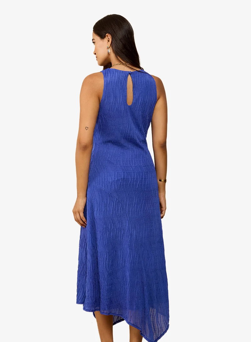 Little Mistress Blue Texture Midi Dress